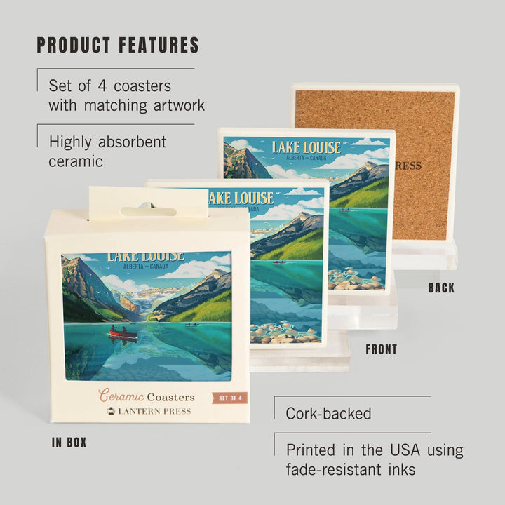 Lake Louise, Alberta, Canada, Lithograph, Summer on Lake Louise, Coasters Coasters Lantern Press 