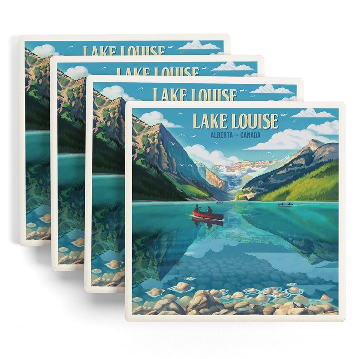 Lake Louise, Alberta, Canada, Lithograph, Summer on Lake Louise, Coasters Coasters Lantern Press 