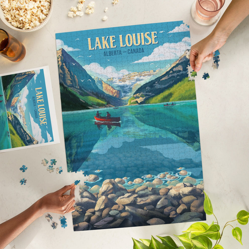 Lake Louise, Alberta, Canada, Lithograph, Summer on Lake Louise, Jigsaw Puzzle Puzzle Lantern Press 