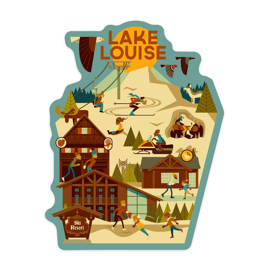 Lake Louise, Canada, Geometric, Contour, Vinyl Sticker Sticker Lantern Press 