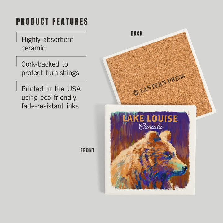 Lake Louise, Canada, Grizzly Bear, Vivid, Coasters Coasters Lantern Press 