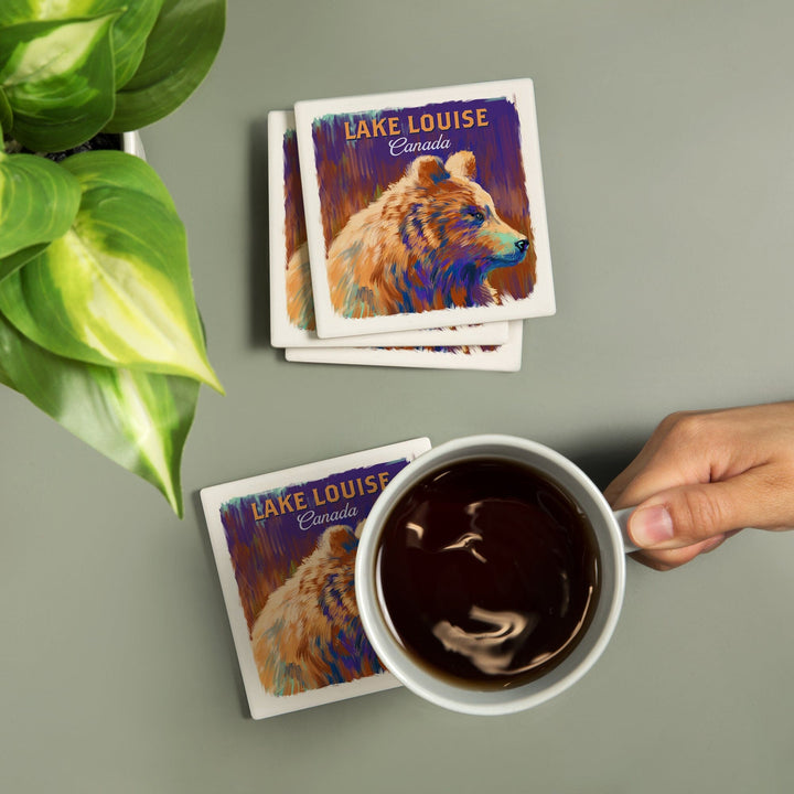Lake Louise, Canada, Grizzly Bear, Vivid, Coasters Coasters Lantern Press 