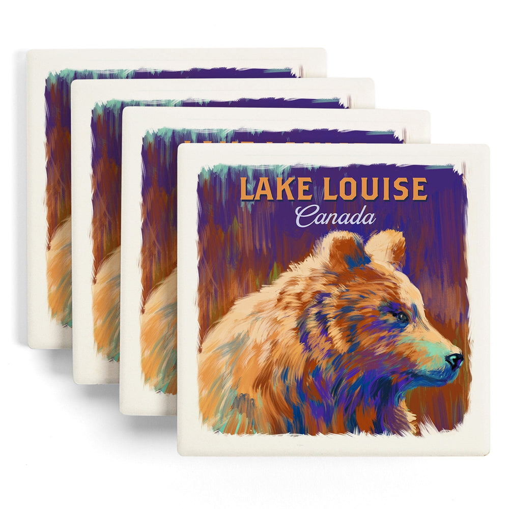 Lake Louise, Canada, Grizzly Bear, Vivid, Coasters Coasters Lantern Press 