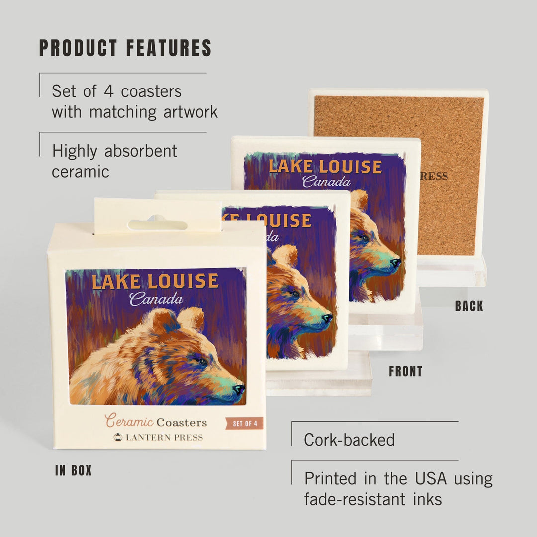 Lake Louise, Canada, Grizzly Bear, Vivid, Coasters Coasters Lantern Press 