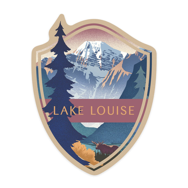 Lake Louise, Canada, Mountain Scene, Lithograph, Contour, Vinyl Sticker - Lantern Press