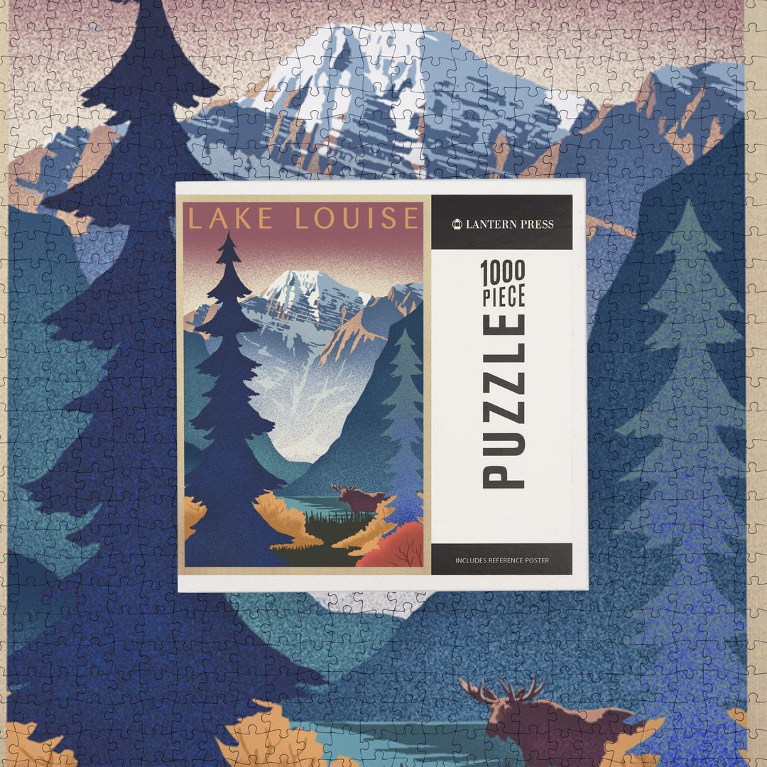 Lake Louise, Canada, Mountain Scene, Lithograph, Jigsaw Puzzle Puzzle Lantern Press 