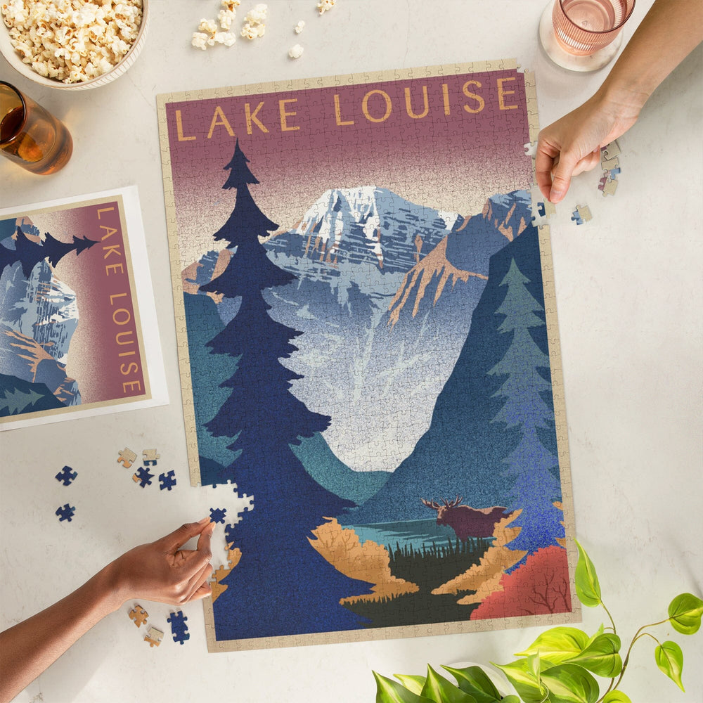 Lake Louise, Canada, Mountain Scene, Lithograph, Jigsaw Puzzle Puzzle Lantern Press 
