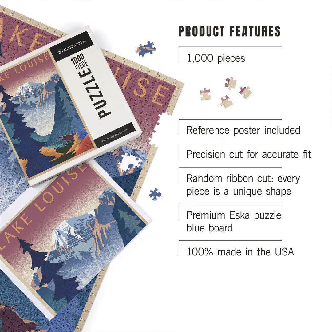 Lake Louise, Canada, Mountain Scene, Lithograph, Jigsaw Puzzle Puzzle Lantern Press 