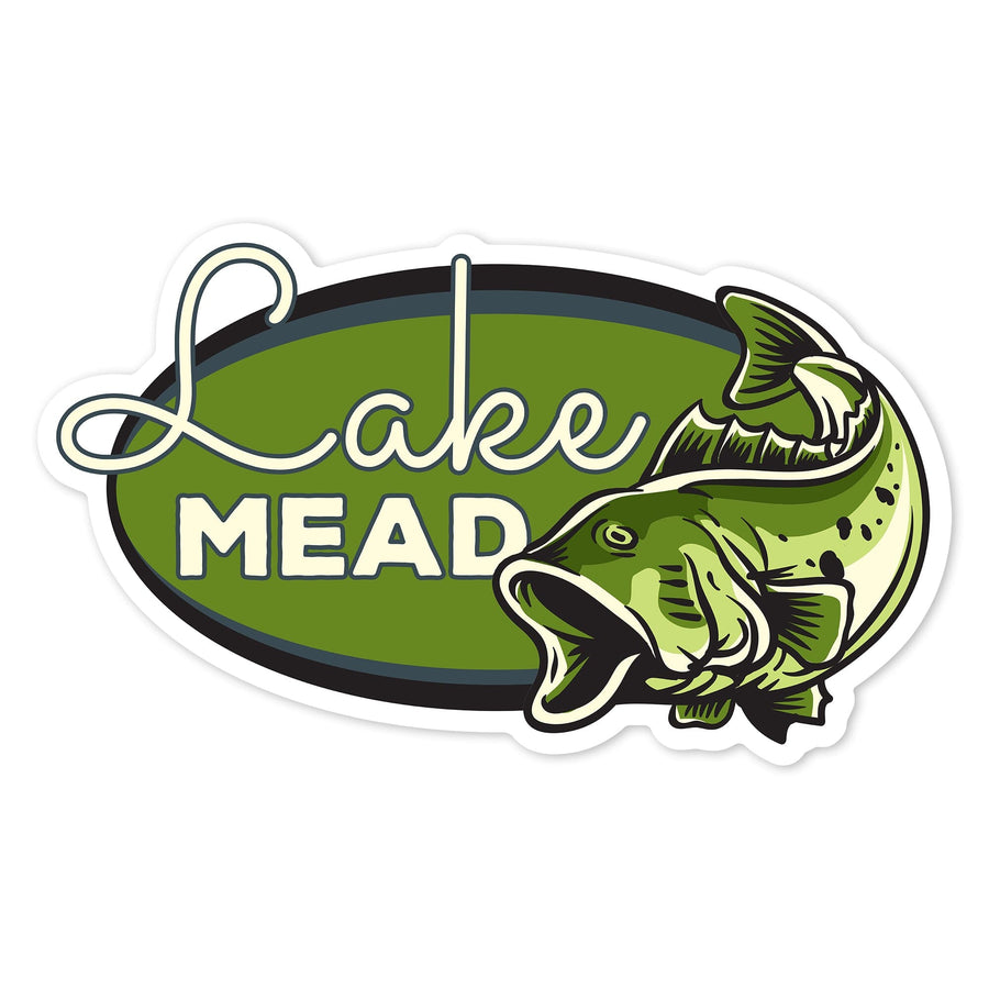 Lake Mead, Bass, Oval, Contour, Vinyl Sticker Sticker Lantern Press 