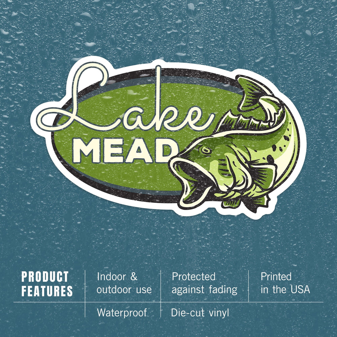 Lake Mead, Bass, Oval, Contour, Vinyl Sticker Sticker Lantern Press 