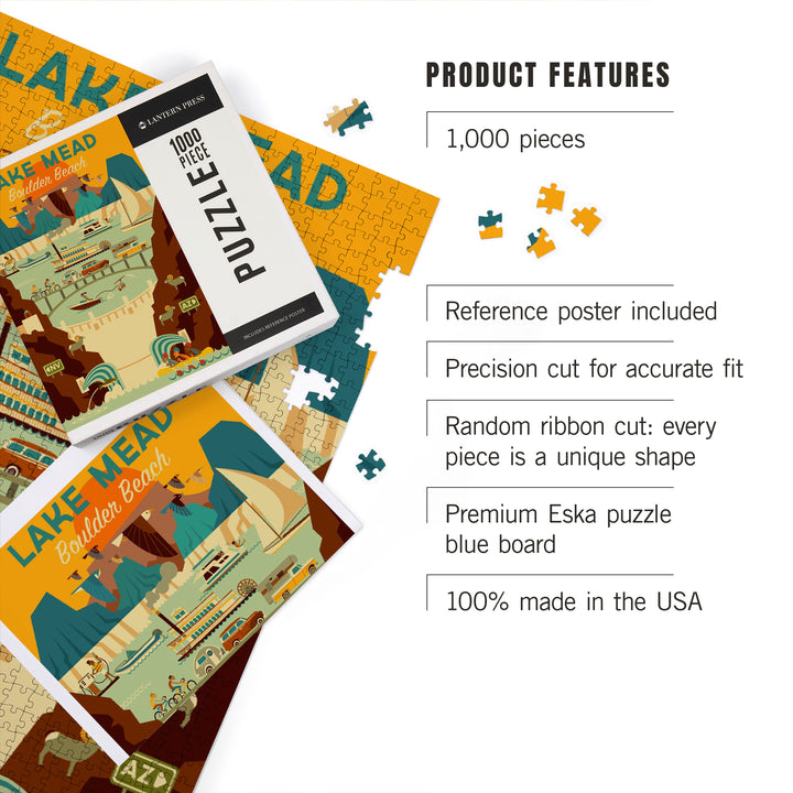 Lake Mead, Boulder Beach, Geometric (lp_archive), Jigsaw Puzzle Puzzle Lantern Press 