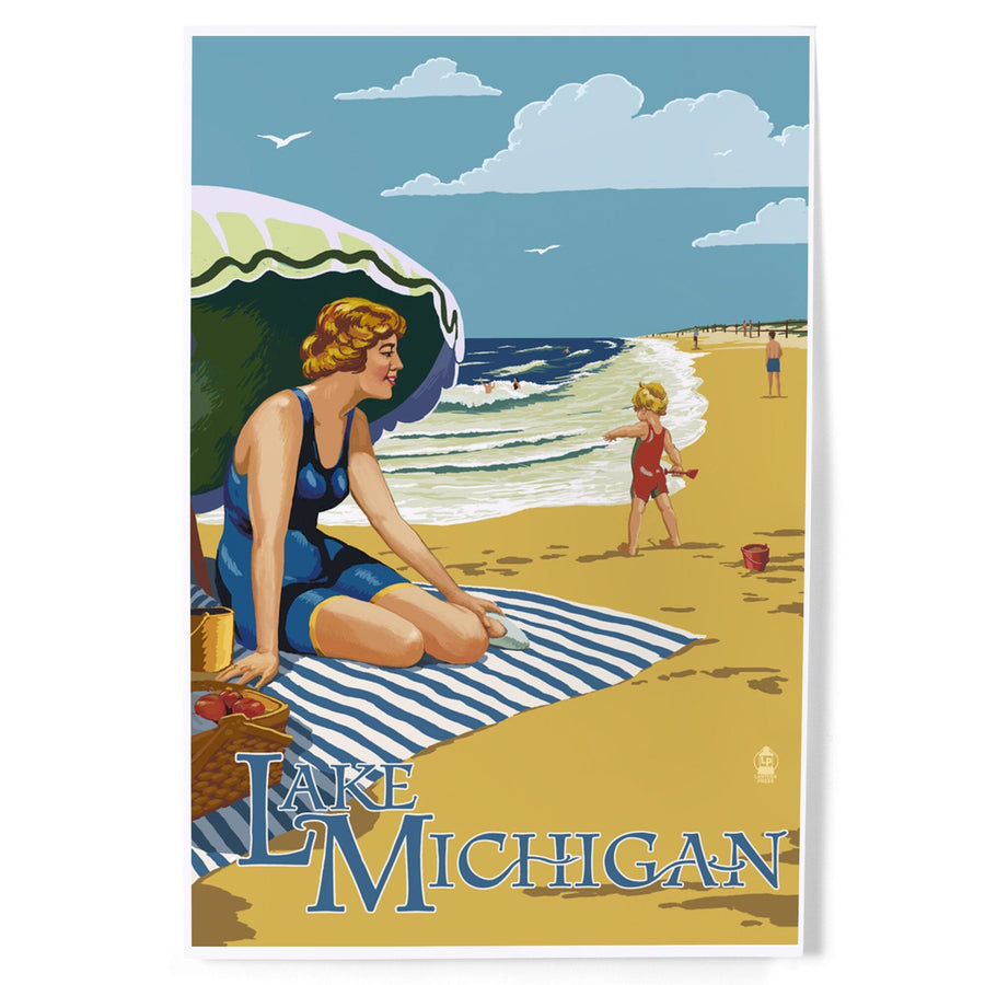 Lake Michigan, Beach Scene, Art & Giclee Prints Art Lantern Press 