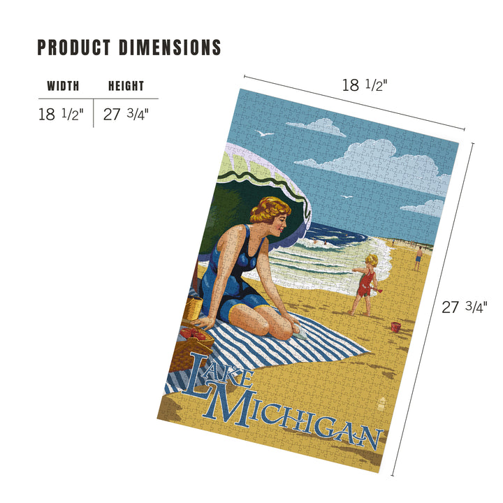 Lake Michigan, Beach Scene, Jigsaw Puzzle Puzzle Lantern Press 
