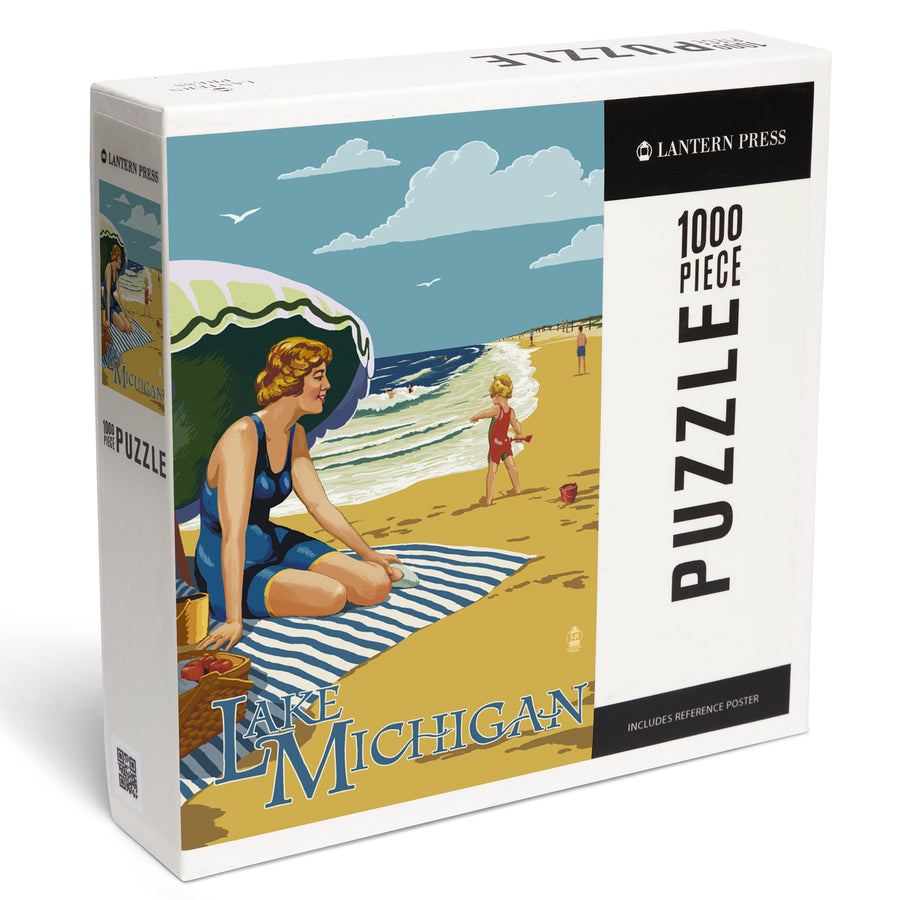 Lake Michigan, Beach Scene, Jigsaw Puzzle Puzzle Lantern Press 