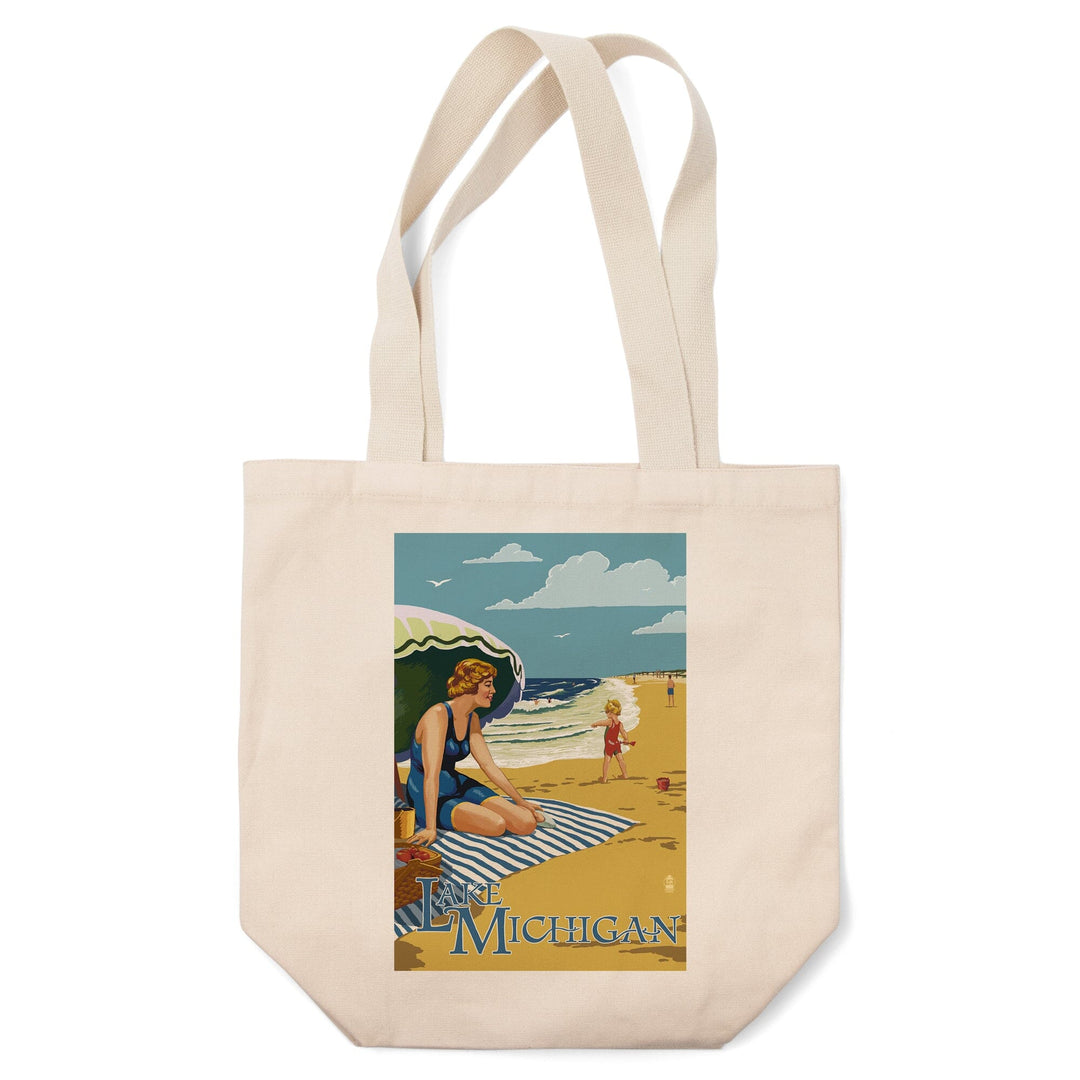 Lake Michigan, Beach Scene, Tote Bag Totes Lantern Press 