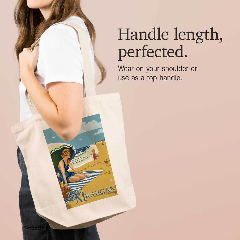 Lake Michigan, Beach Scene, Tote Bag Totes Lantern Press 
