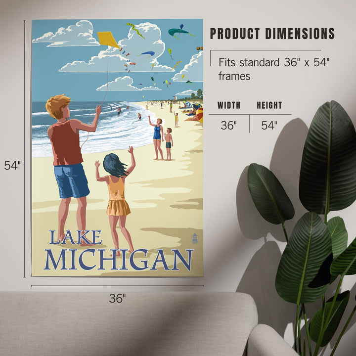 Lake Michigan, Children Flying Kites, Art & Giclee Prints Art Lantern Press 