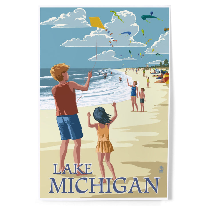 Lake Michigan, Children Flying Kites, Art & Giclee Prints Art Lantern Press 