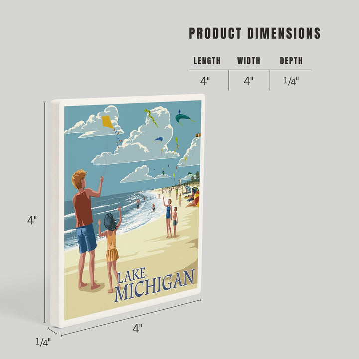 Lake Michigan, Children Flying Kites, Coasters Coasters Lantern Press 