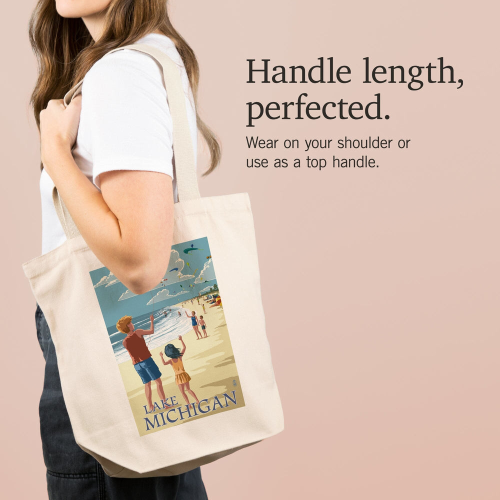 Lake Michigan, Children Flying Kites, Tote Bag Totes Lantern Press 