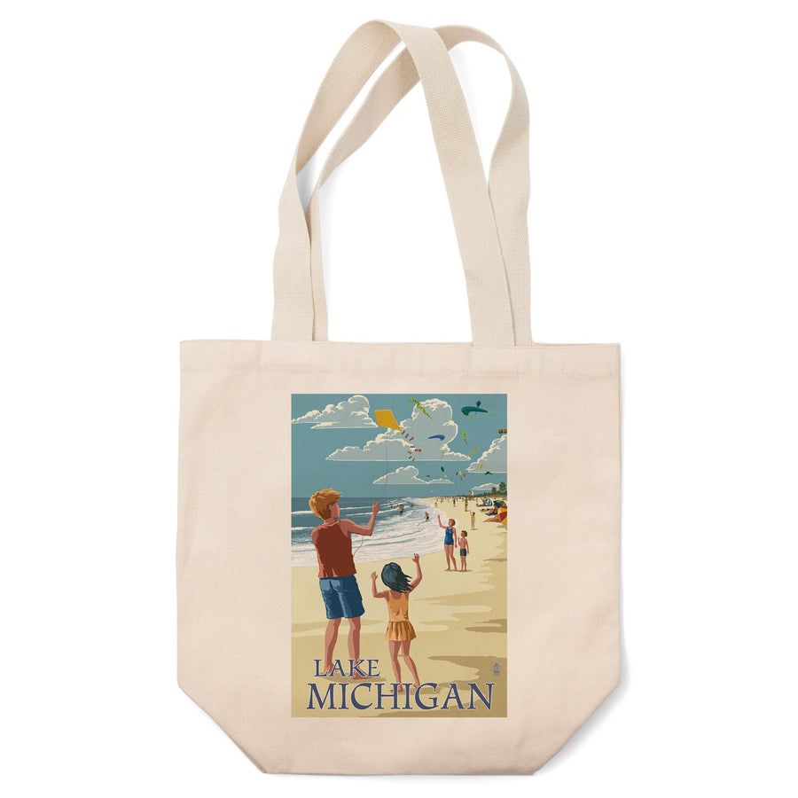 Lake Michigan, Children Flying Kites, Tote Bag Totes Lantern Press 