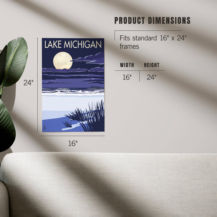Lake Michigan, Full Moon Night Scene, Art & Giclee Prints Art Lantern Press 