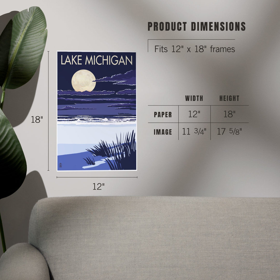 Lake Michigan, Full Moon Night Scene, Art & Giclee Prints Art Lantern Press 