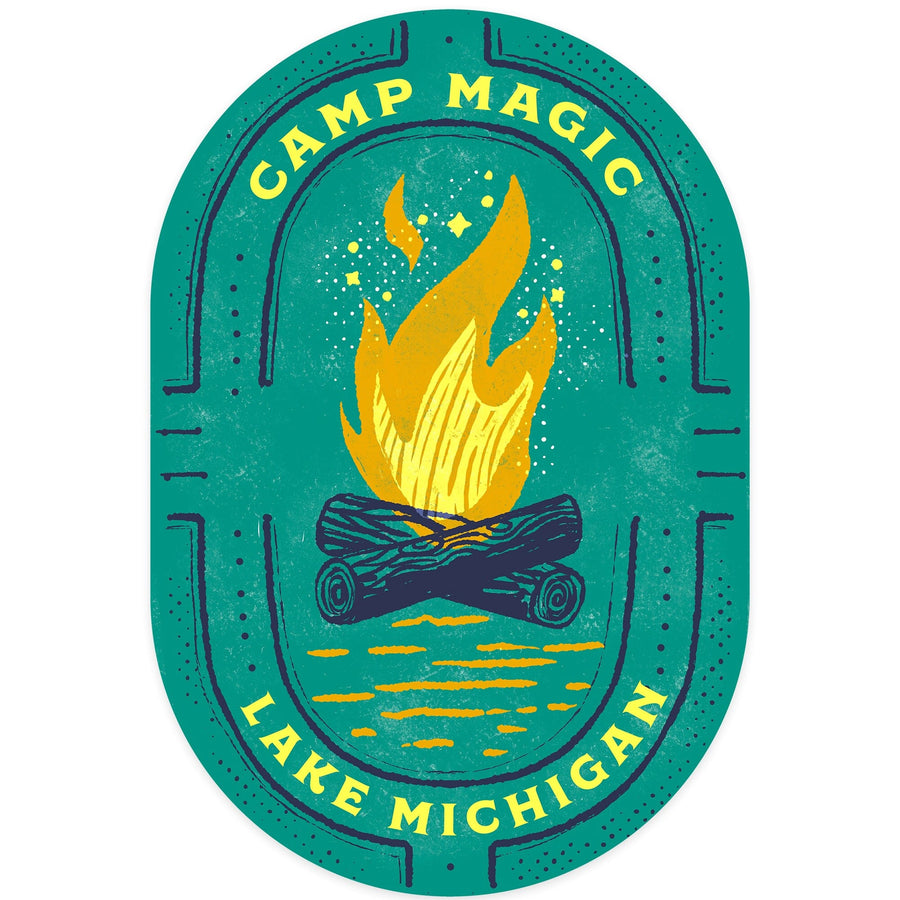 Lake Michigan, Lake Life Series, Camp Magic, Contour, Vinyl Sticker - Lantern Press