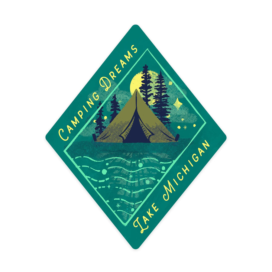 Lake Michigan, Lake Life Series, Camping Dreams, Contour, Vinyl Sticker - Lantern Press