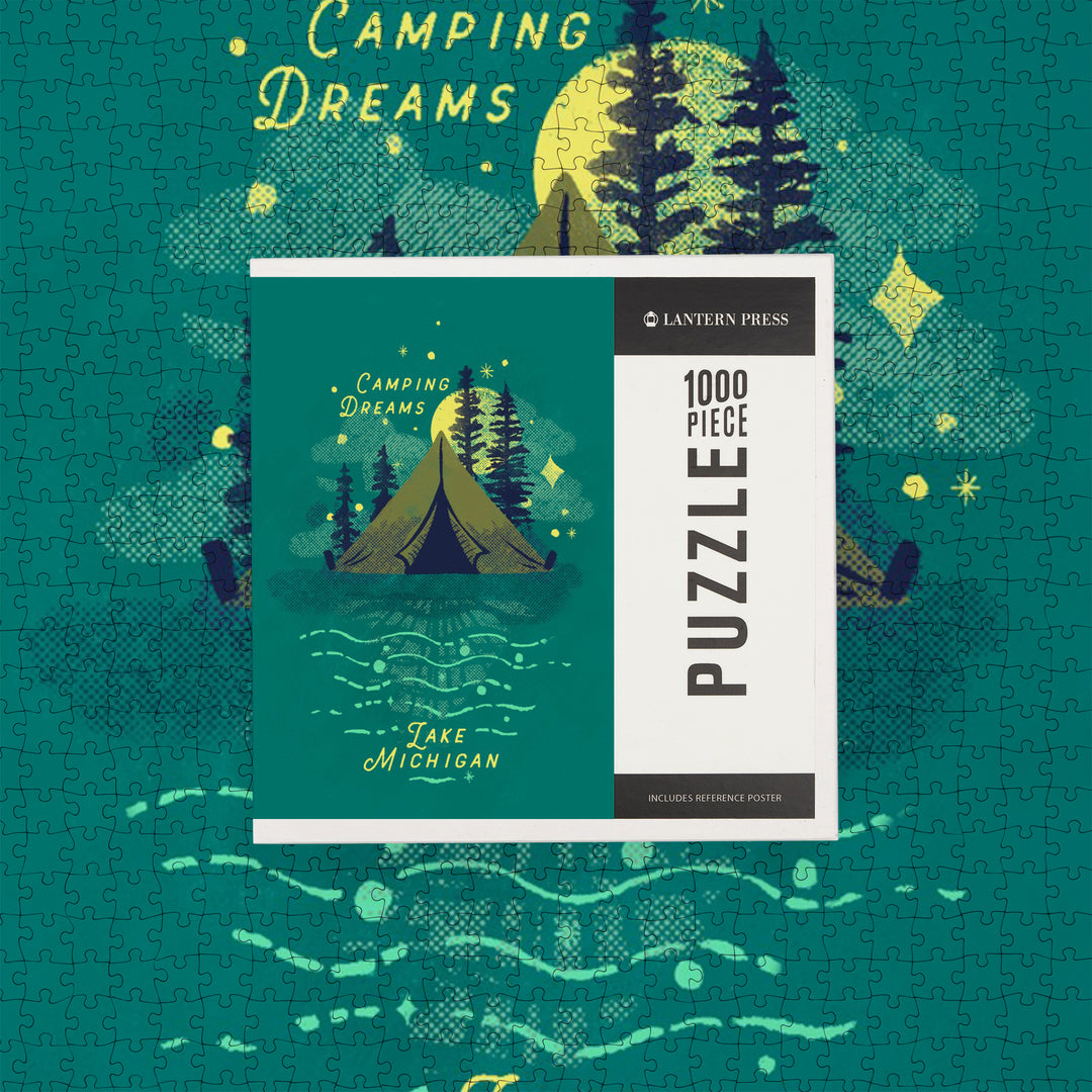 Lake Michigan, Lake Life Series, Camping Dreams, Jigsaw Puzzle Puzzle Lantern Press 
