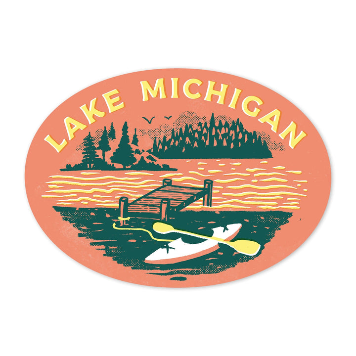 Lake Michigan, Lake Life Series, Dock, Contour, Vinyl Sticker - Lantern Press