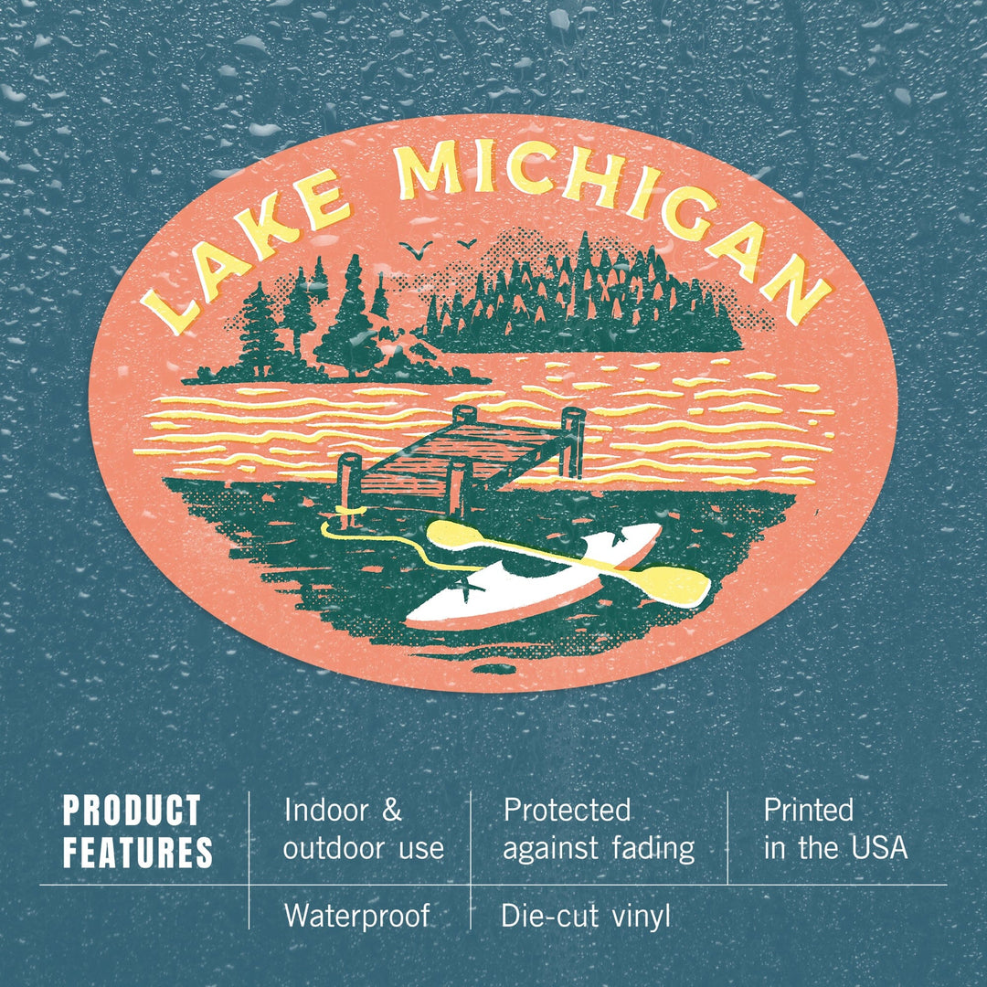 Lake Michigan, Lake Life Series, Dock, Contour, Vinyl Sticker - Lantern Press