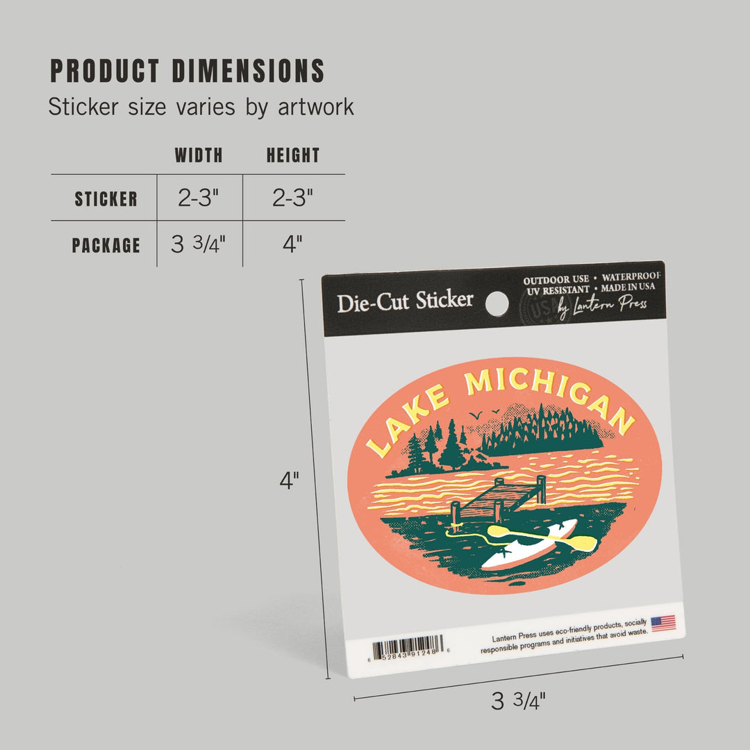 Lake Michigan, Lake Life Series, Dock, Contour, Vinyl Sticker - Lantern Press