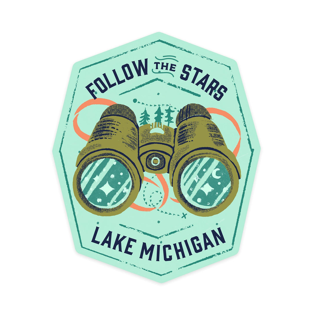 Lake Michigan, Lake Life Series, Follow The Stars, Contour, Vinyl Sticker - Lantern Press