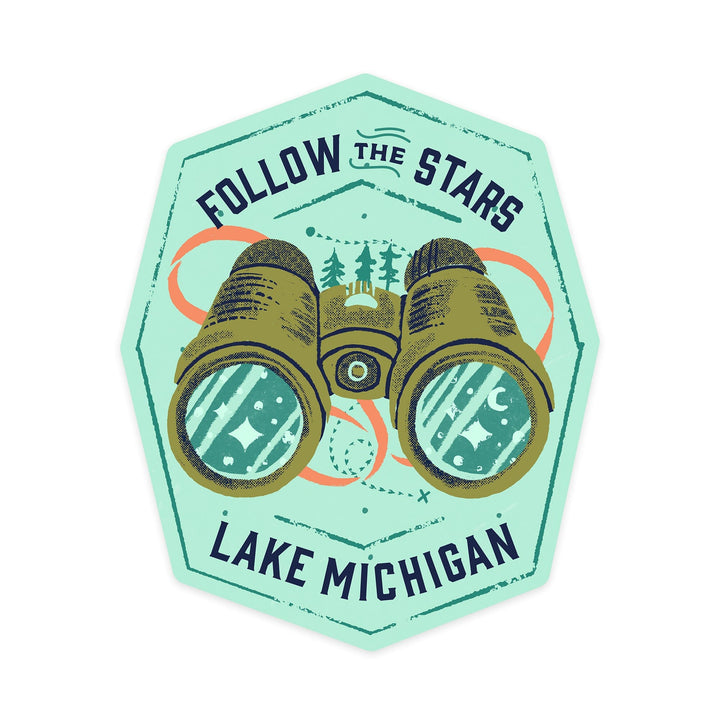 Lake Michigan, Lake Life Series, Follow The Stars, Contour, Vinyl Sticker - Lantern Press