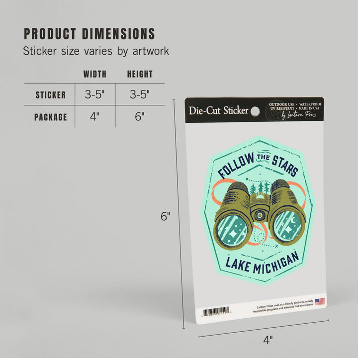 Lake Michigan, Lake Life Series, Follow The Stars, Contour, Vinyl Sticker - Lantern Press