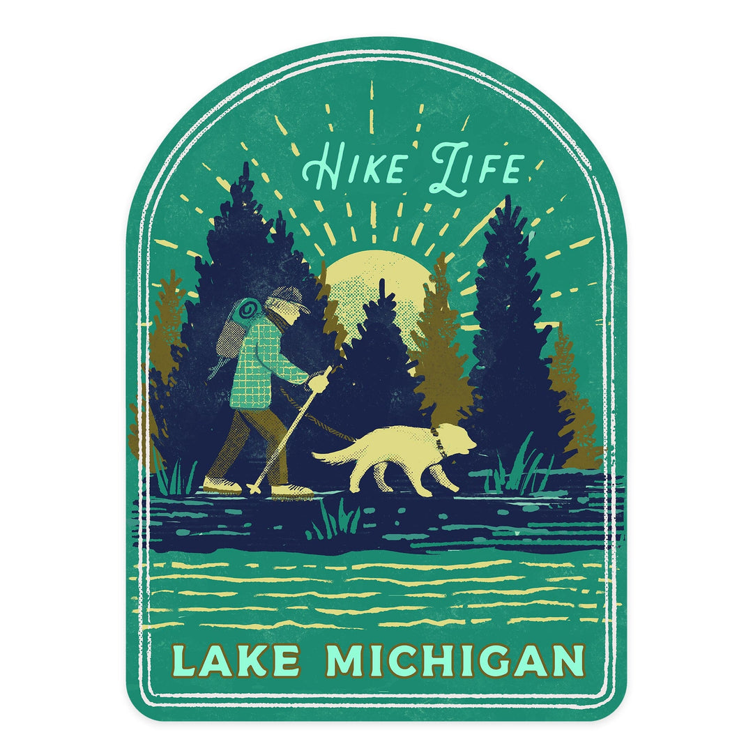 Lake Michigan, Lake Life Series, Hike Life, Contour, Vinyl Sticker - Lantern Press