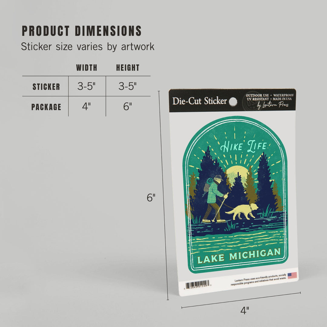 Lake Michigan, Lake Life Series, Hike Life, Contour, Vinyl Sticker - Lantern Press