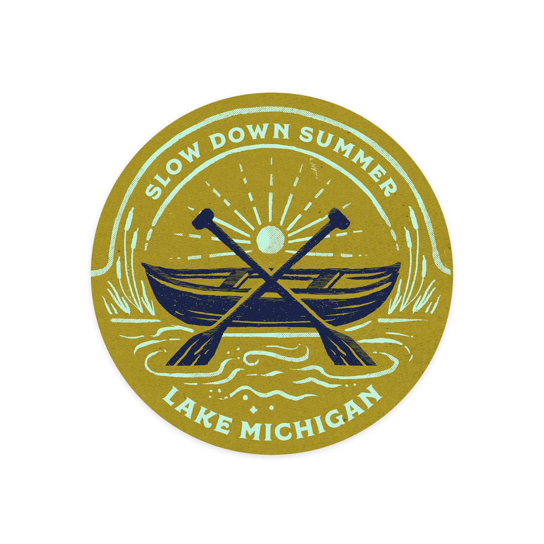 Lake Michigan, Lake Life Series, Slow Down Summer, Contour, Vinyl Sticker - Lantern Press