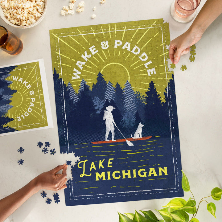 Lake Michigan, Lake Life Series, Wake and Paddle, Landscape With Trees, Jigsaw Puzzle Puzzle Lantern Press 