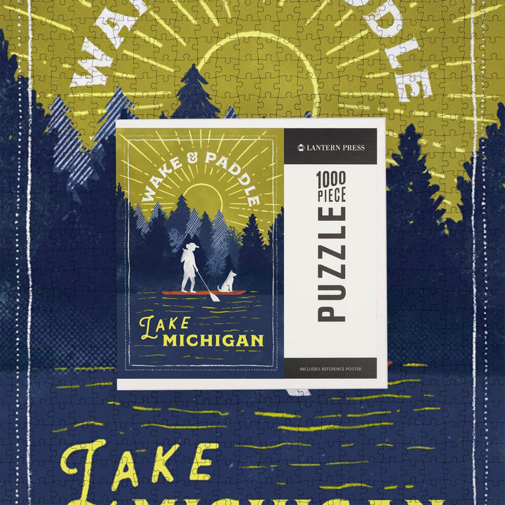 Lake Michigan, Lake Life Series, Wake and Paddle, Landscape With Trees, Jigsaw Puzzle Puzzle Lantern Press 