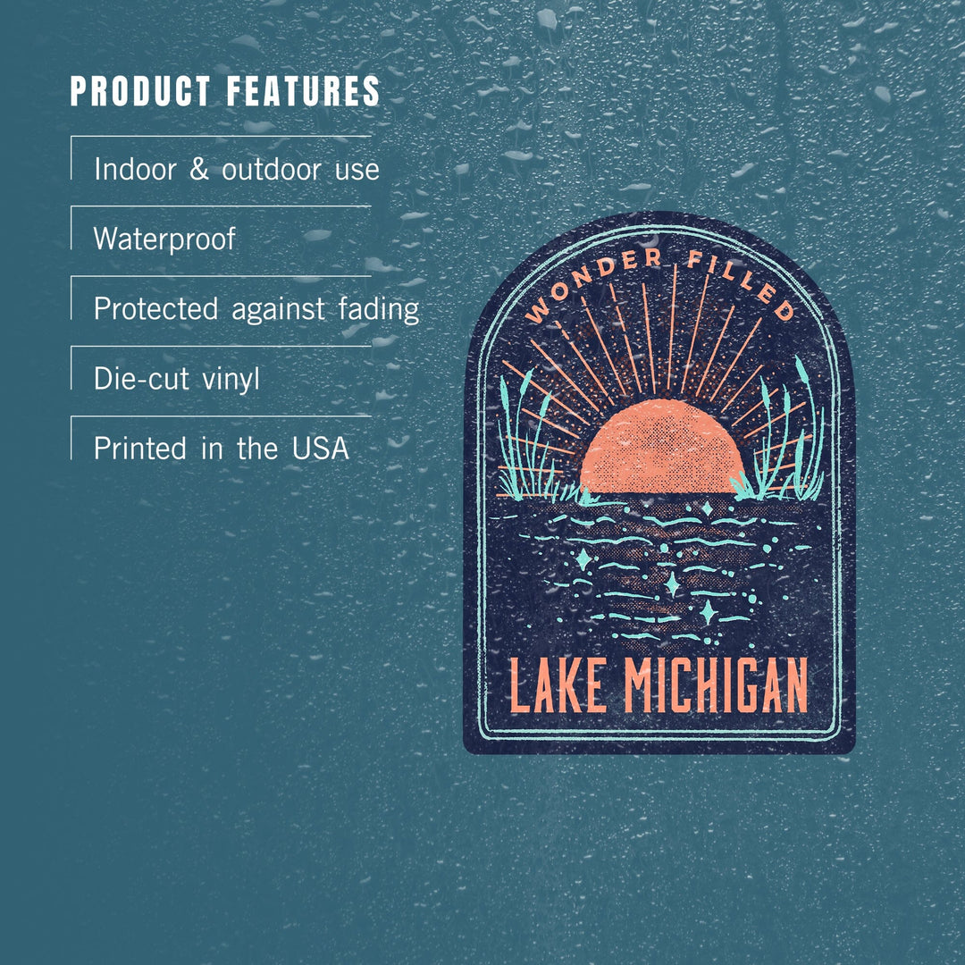 Lake Michigan, Lake Life Series, Wonder Filled, Contour, Vinyl Sticker - Lantern Press