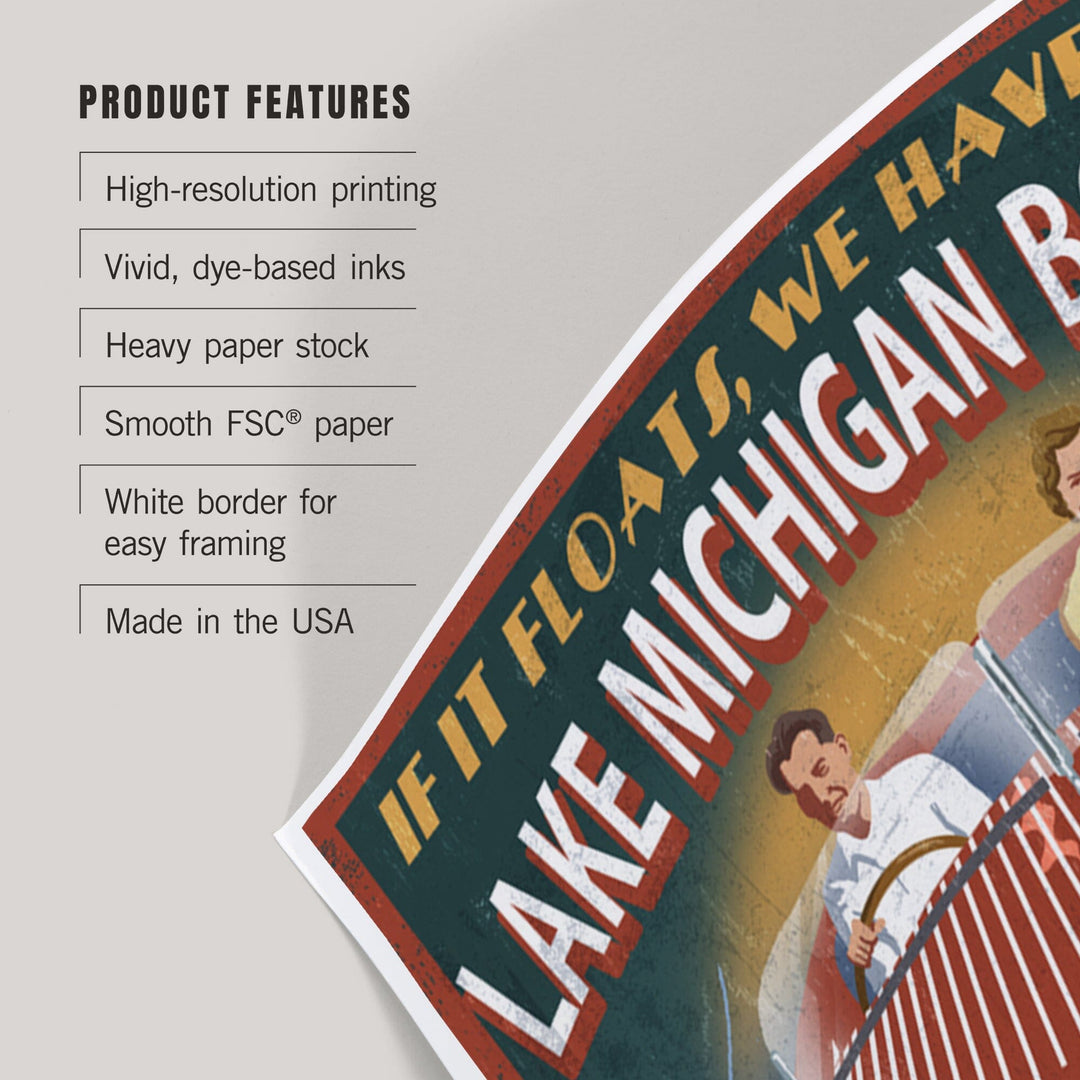 Lake Michigan, Michigan, Boat Shop Vintage Sign, Art & Giclee Prints Art Lantern Press 