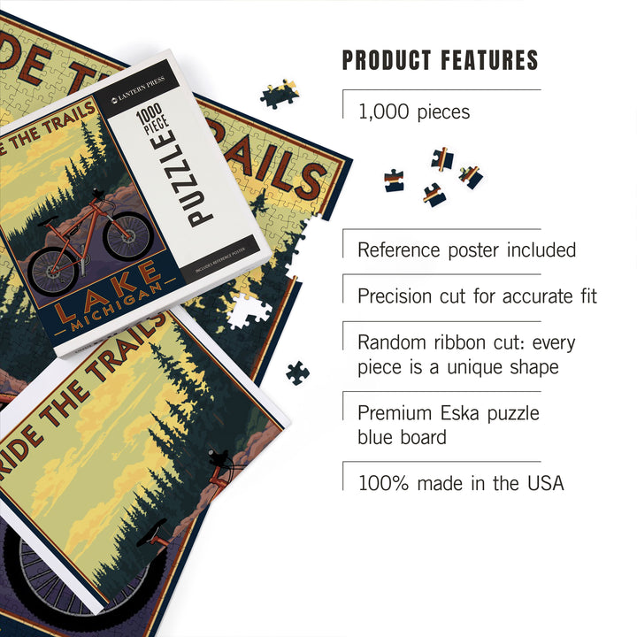 Lake Michigan, Mountain Bike Scene, Ride the Trails, Jigsaw Puzzle Puzzle Lantern Press 