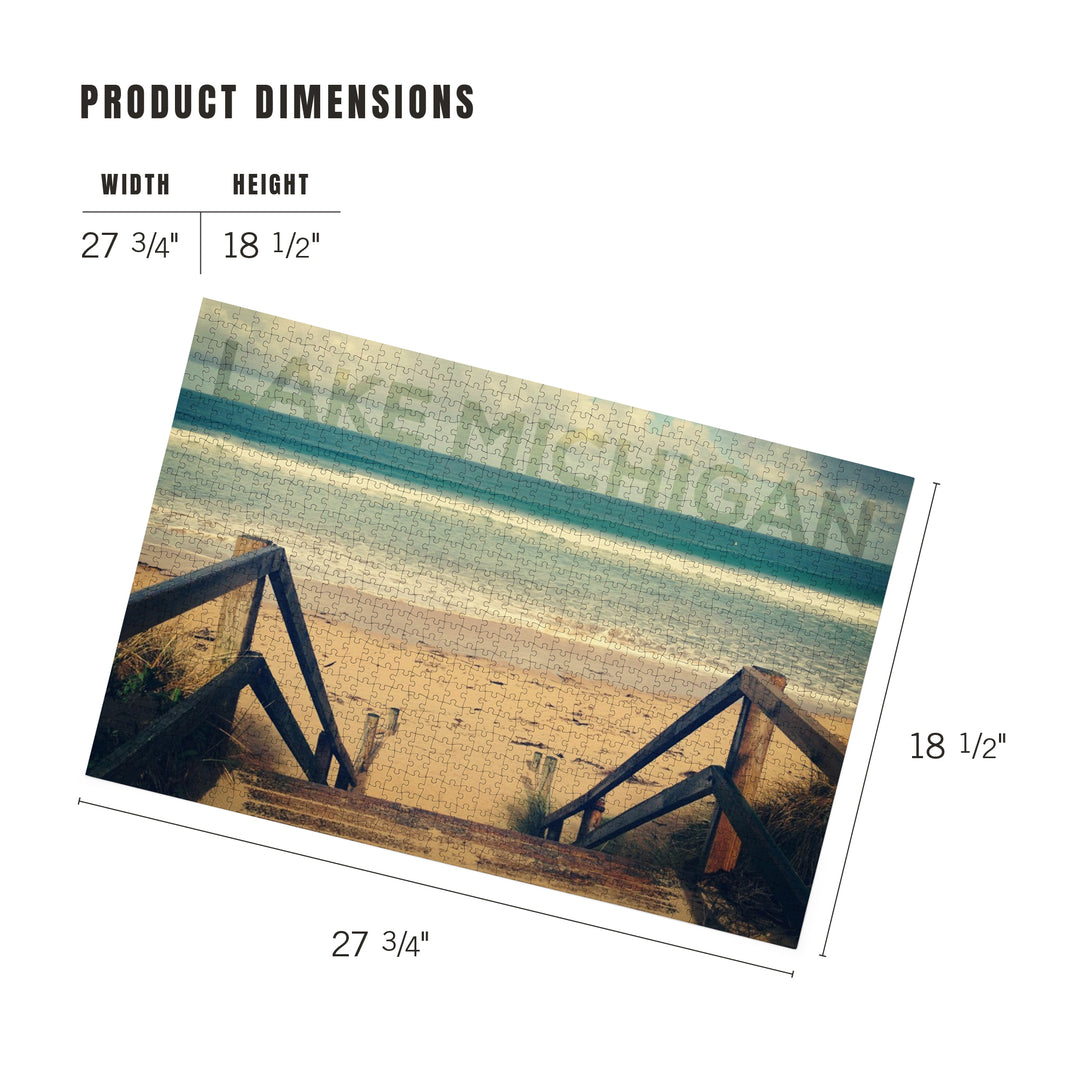 Lake Michigan, Sandy Stairs and Beach, Jigsaw Puzzle Puzzle Lantern Press 