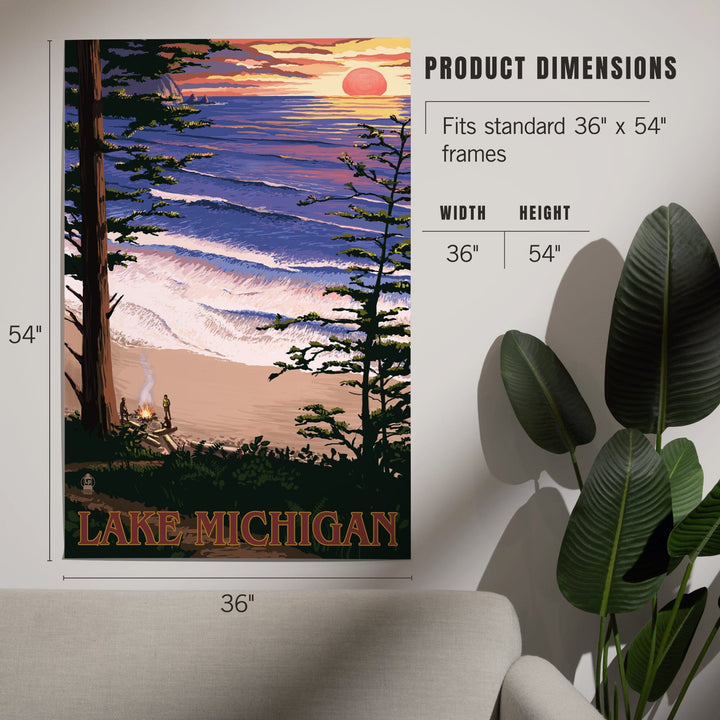 Lake Michigan, Sunset on Beach, Art & Giclee Prints Art Lantern Press 