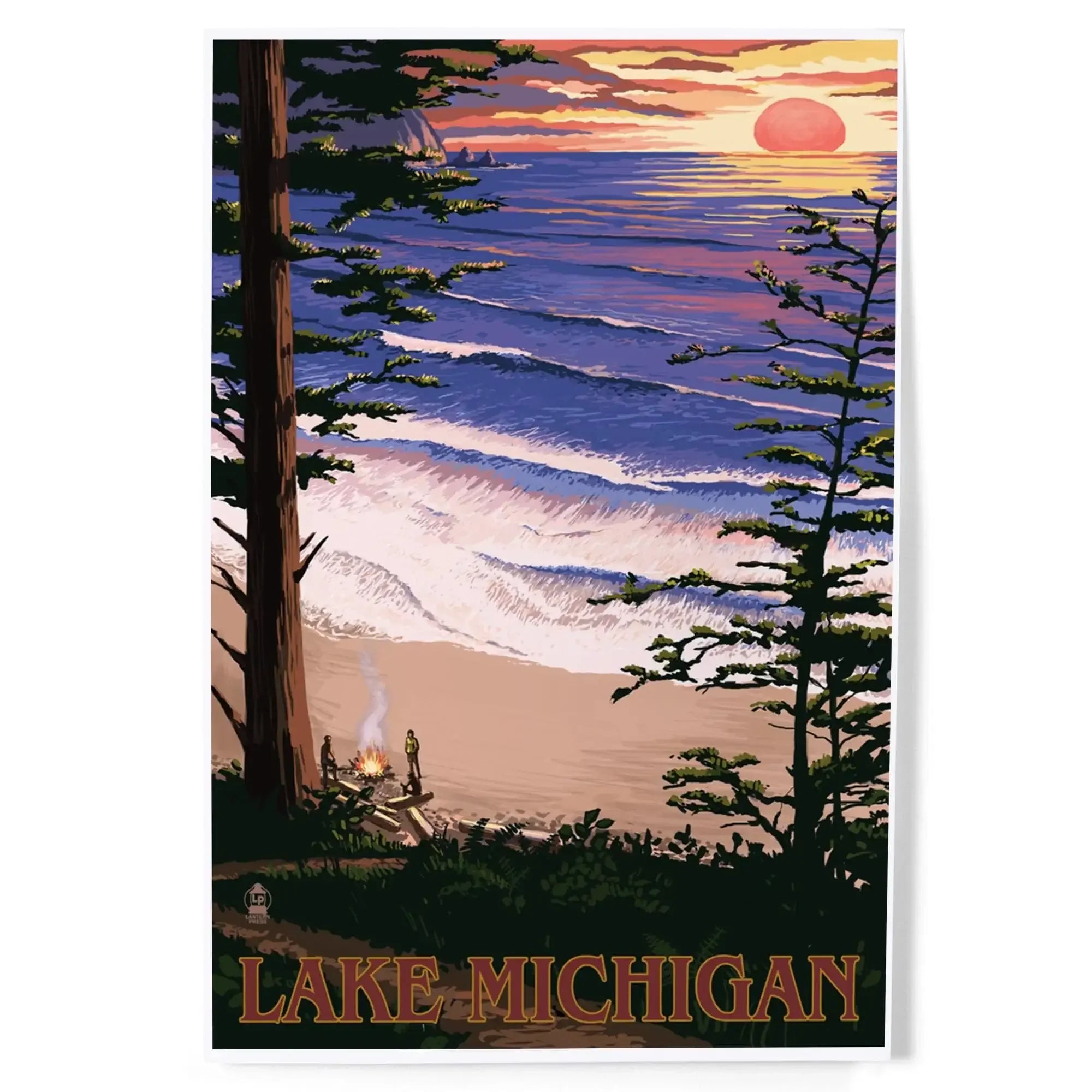 Lake Michigan, Sunset on Beach art prints, metal signs – Lantern Press