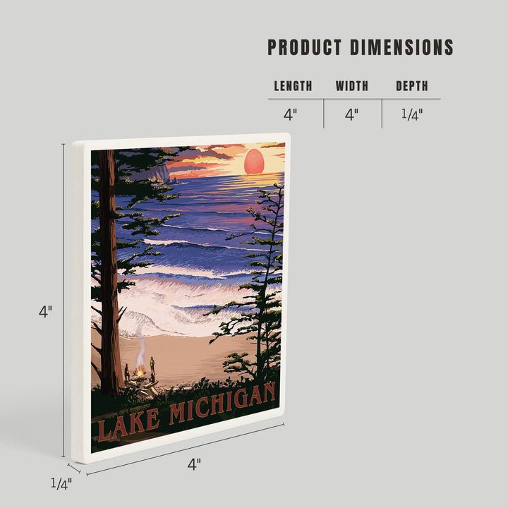 Lake Michigan, Sunset on Beach, Coasters Coasters Lantern Press 