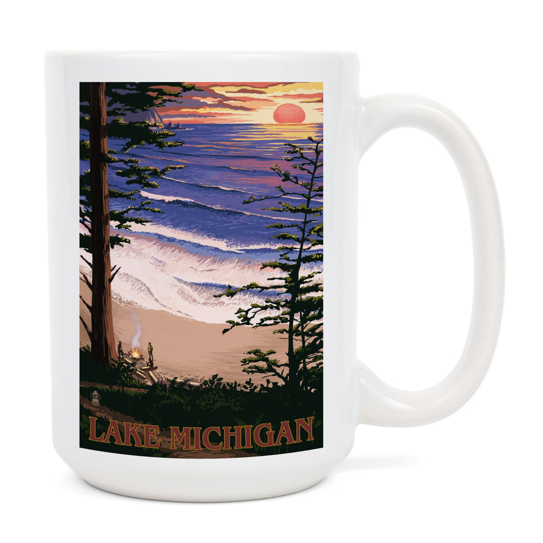 Lake Michigan, Sunset on Beach, Lantern Press Artwork, Ceramic Mug Mugs Lantern Press 
