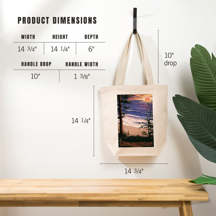 Lake Michigan, Sunset on Beach, Tote Bag Totes Lantern Press 